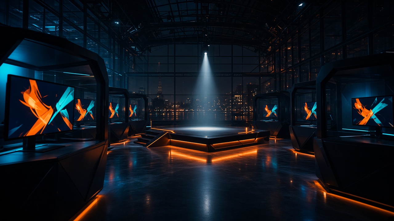 Empty championship stage with orange floor lighting